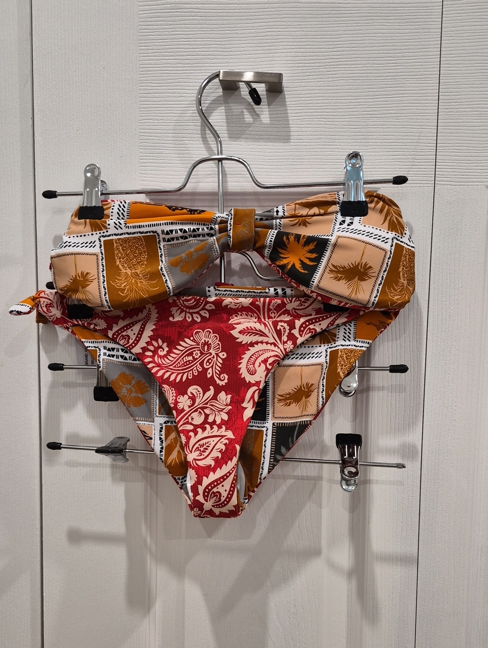 Womems Mixed Print Bikini Set in Red and Tan